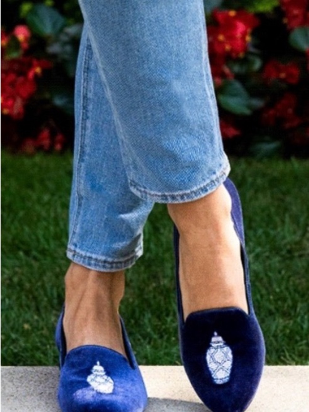 Jack Rogers Blue Velvet Embroidered Flats